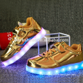 Gold PU Lace Up Flat Comfortable Ligth Led Kids Shoes Wholesale price